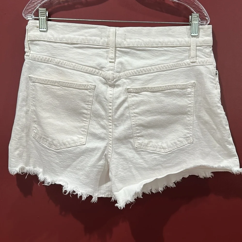 Madewell High-Rise Raw Hem Tile White Denim Shorts Size 32
